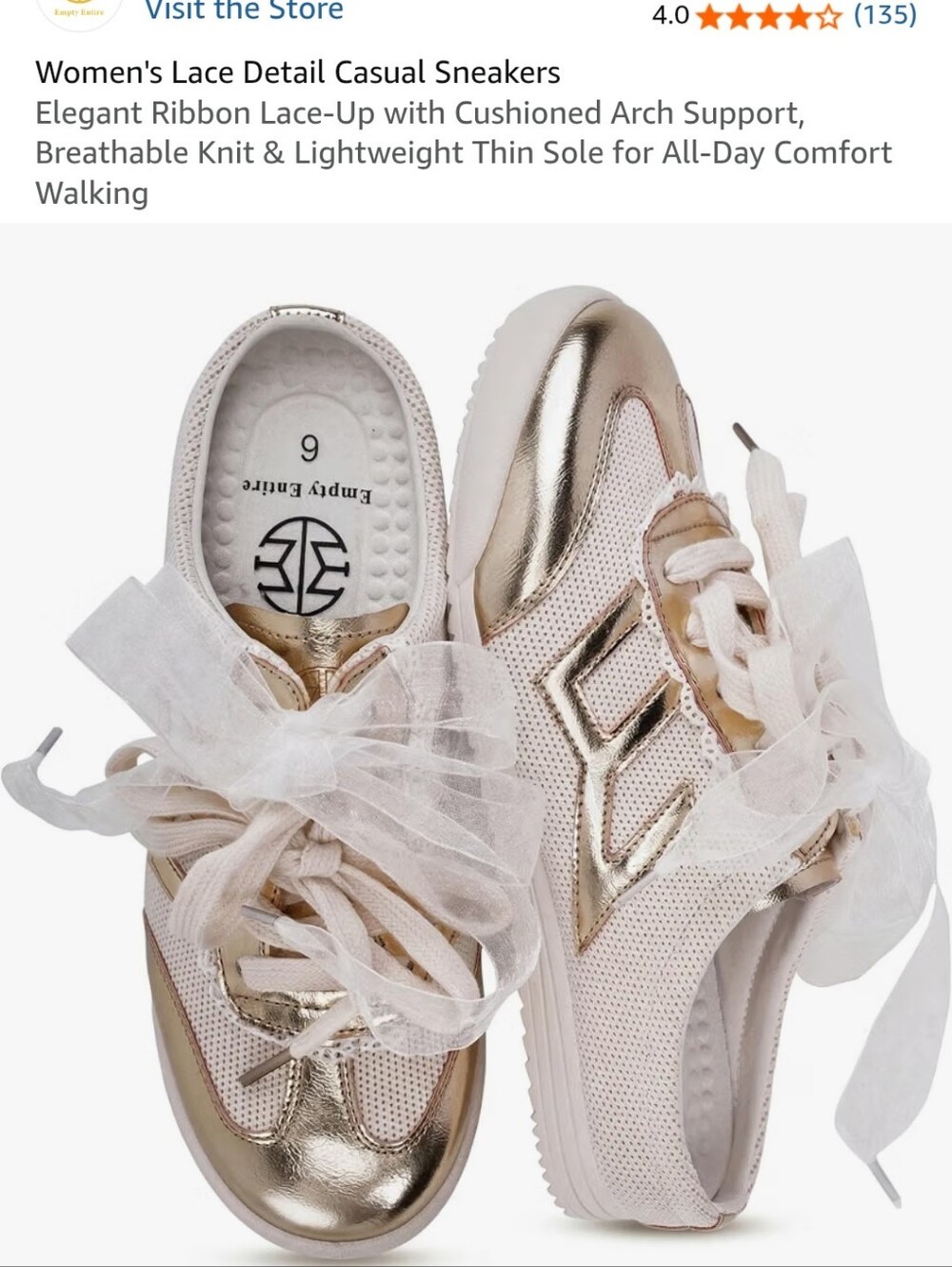 Empty Entire Women's Lace Detail Casual Sneakers - Metallic Rose Gold